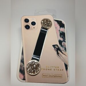 Nanette Lepore Durable Elastic Phone Strap- Black & Gold